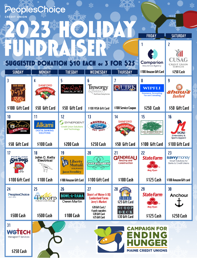 Holiday Fundraiser Calendar | PeoplesChoice | Southern Maine